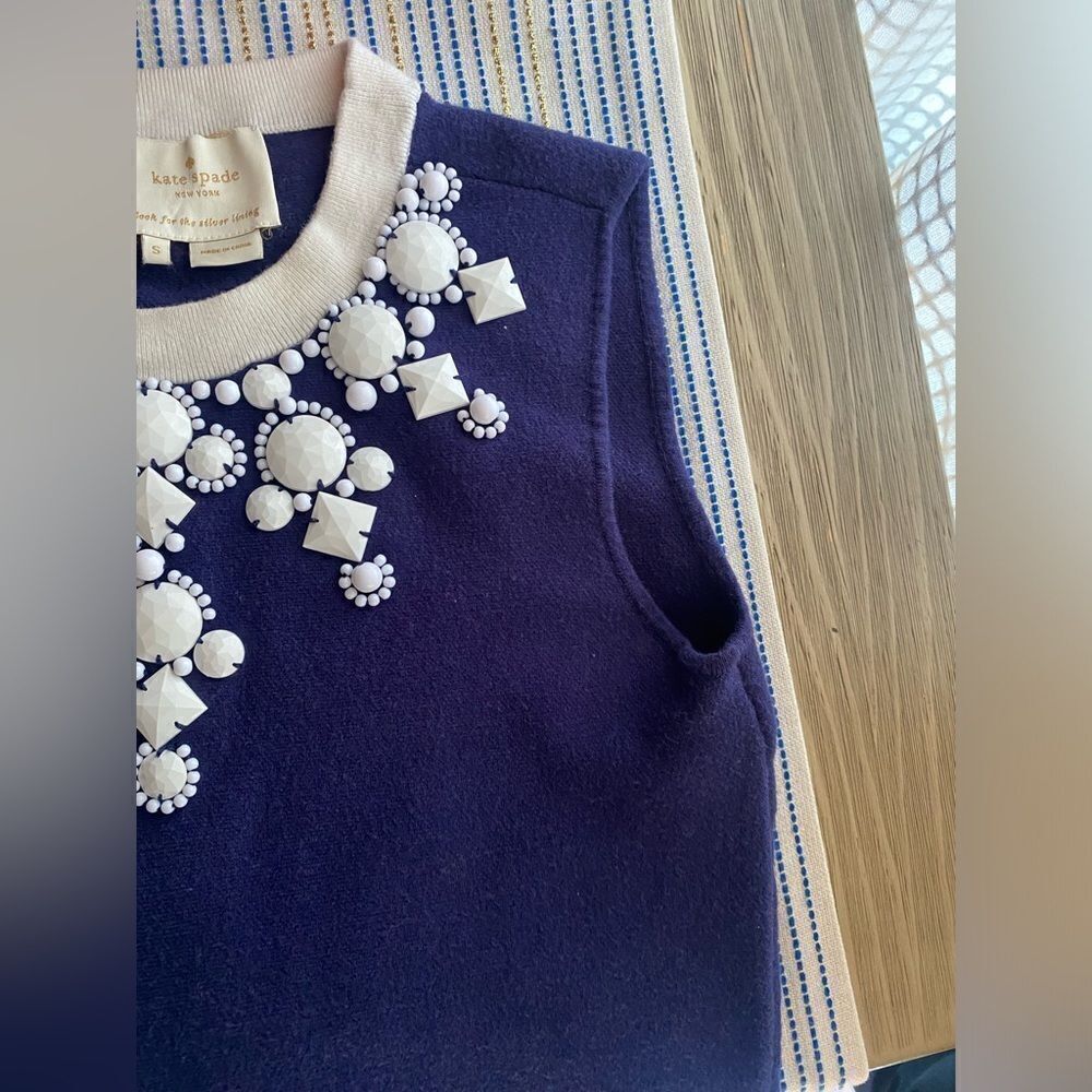 Kate Spade Mini Dress Womens Size Small Navy Sleeveless Jewelry White Cotton - Picture 12 of 12
